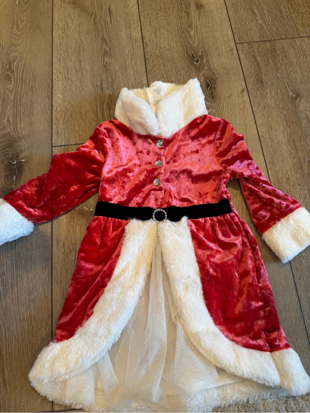 Little Lass Red and White Velvet Holiday Dress with Black Belt